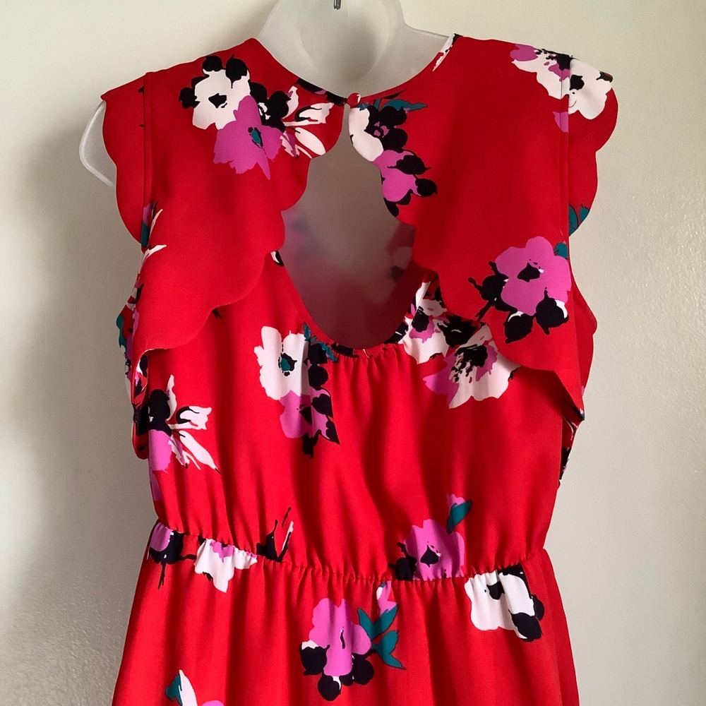 41 Hawthorn Red Midnite Floral Scalloped Sleeve V-Neck Dress Womens Large Petite
